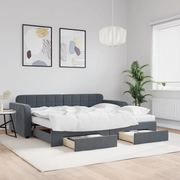 Divano Letto Estraibile Cassetti Grigio Scuro 90x190cm Velluto