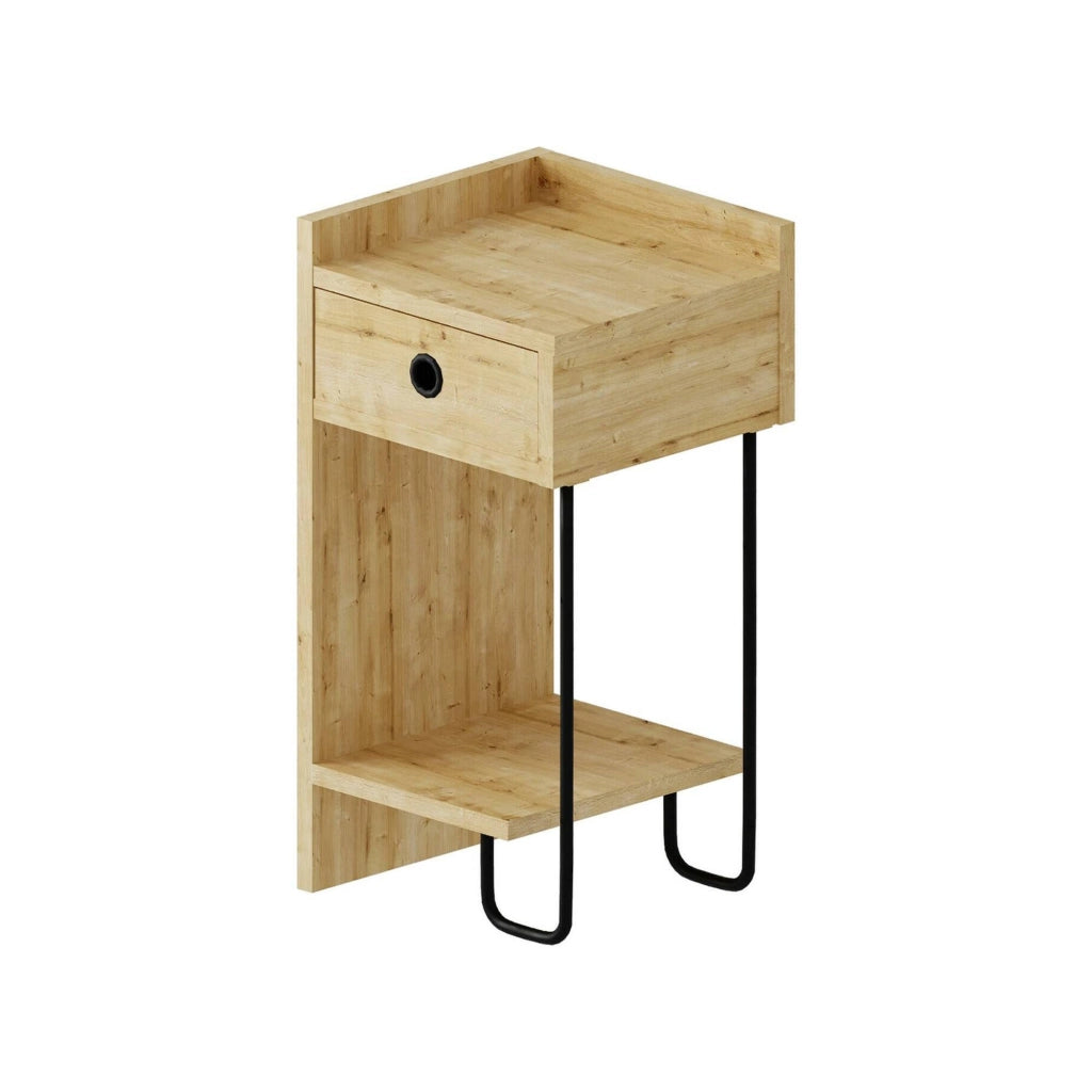 Cedro, Comodino un Cassetto, 32x30x61h cm Marrone Quercia