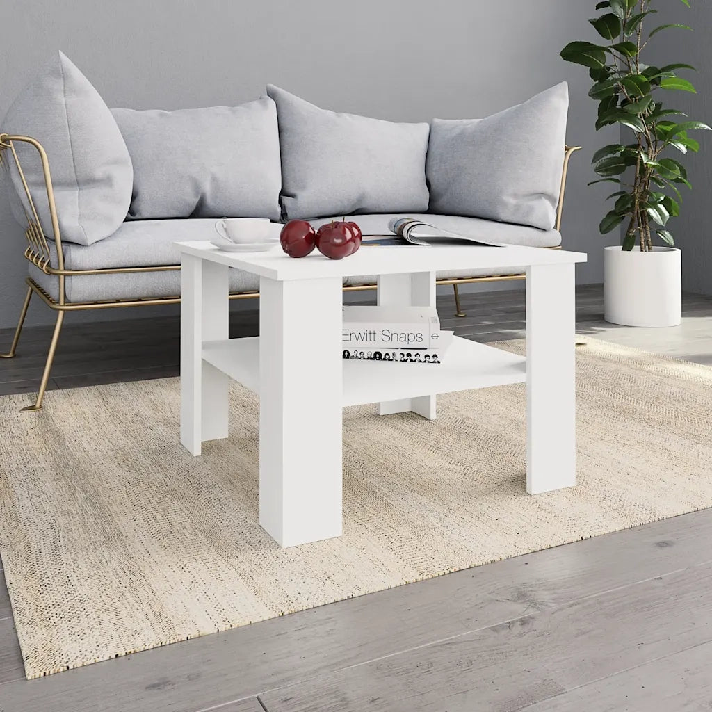Tavolino da Salotto-Tavolino da soggiorno-Tavolo Bianco 60x60x42 cm in Legno Multistrato