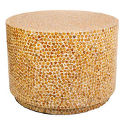 Tavolino rotondo in legno rifinito in capiz marrone 65x65x46h