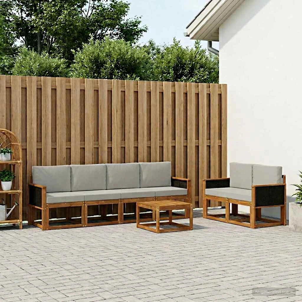 Set di divani da esterno 6 pz Naturale e Grigio Chiaro 3385002