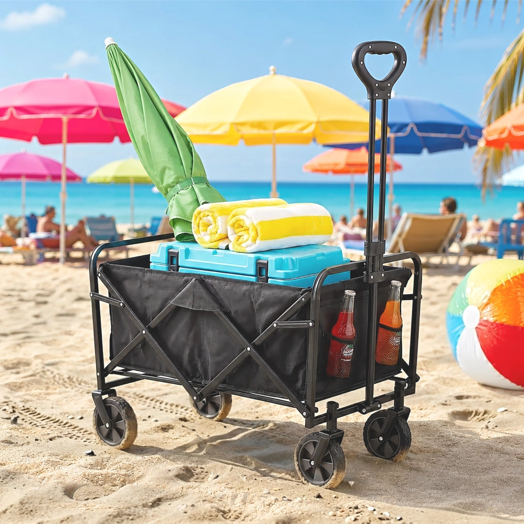 Carrello Portatutto Pieghevole con Ruote per Spesa, Pellet, Spiaggia, Campeggio e Giardino, Wagon Multiuso Grande Capacità 80 kg