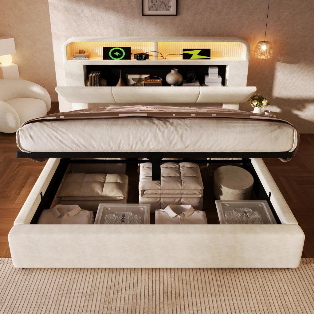 Letto matrimoniale 140x200 con materasso, LED e ricarica USB