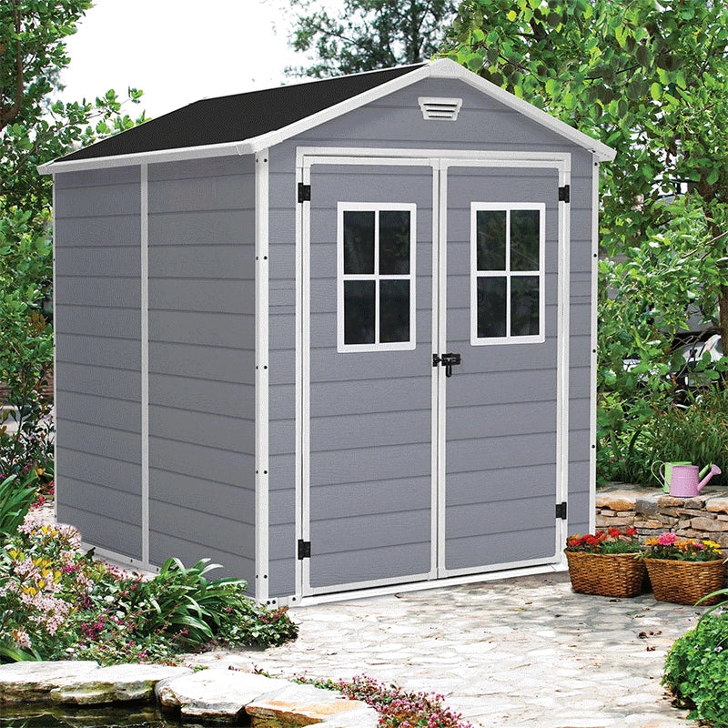 Casetta in resina grigia - MANOR PREMIUMÂ® 86 - 4,4 mÂ² + Porta-finestra doppia