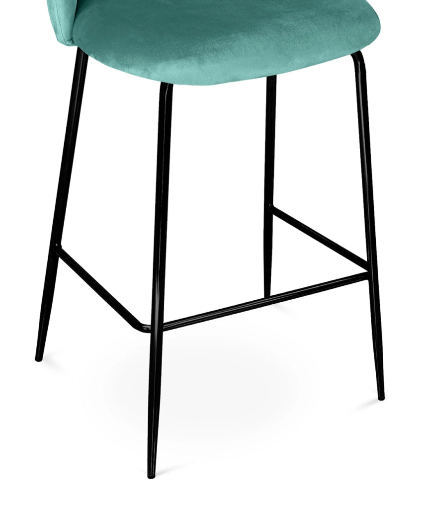 Sgabello cucina imbottito, sgabello alto in velluto verde tiffany piede nero – Nicole - SG20NIPN