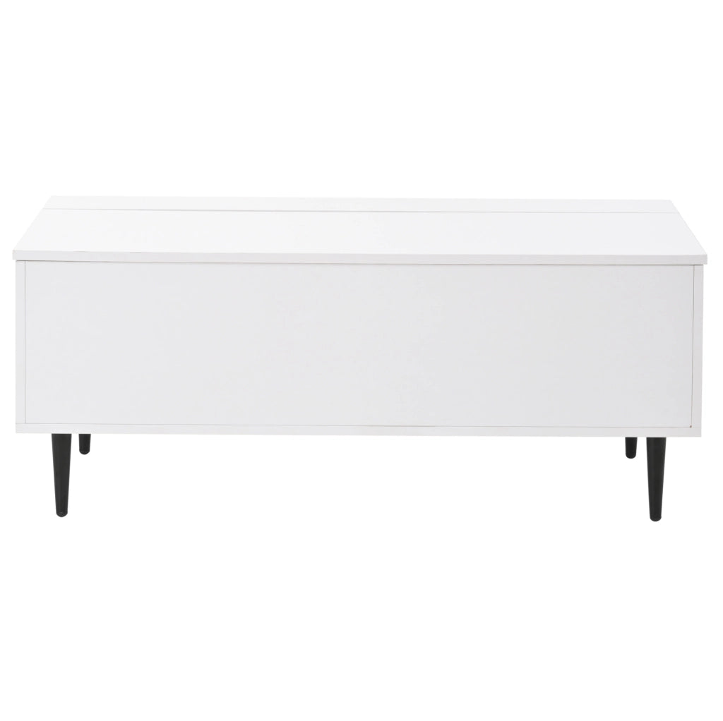 Tavolino da salotto 105x50x43 cm; rialzabile con LED e vano nascosto; truciolato; bianco