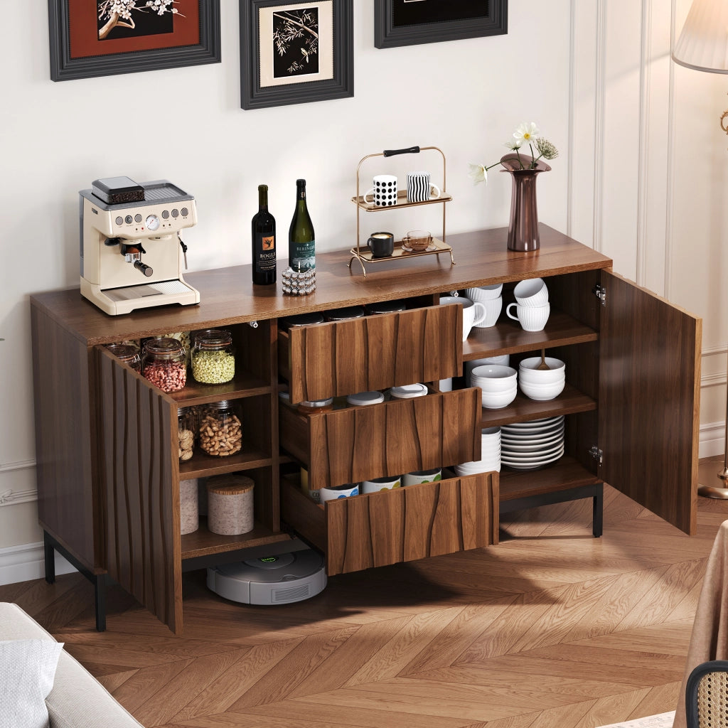 Credenza con 3 cassetti e 2 ripiani regolabili - per soggiorno - in MDF - 150×40×80 cm - marrone scuro