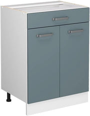 Mobiletto base per cucina R-Line, Grigio-blu, 60 cm con cassetto, senza piano di lavoro, per la libera combinazione all'interno di sistemi cucina modulari