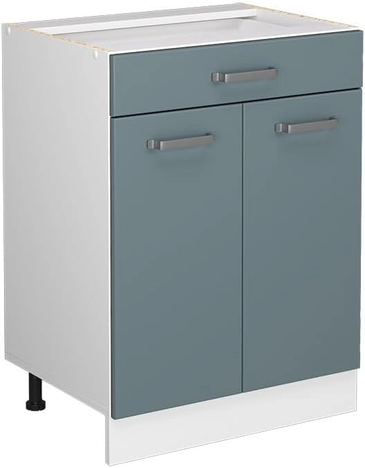 Mobiletto base per cucina R-Line, Grigio-blu, 60 cm con cassetto, senza piano di lavoro, per la libera combinazione all'interno di sistemi cucina modulari
