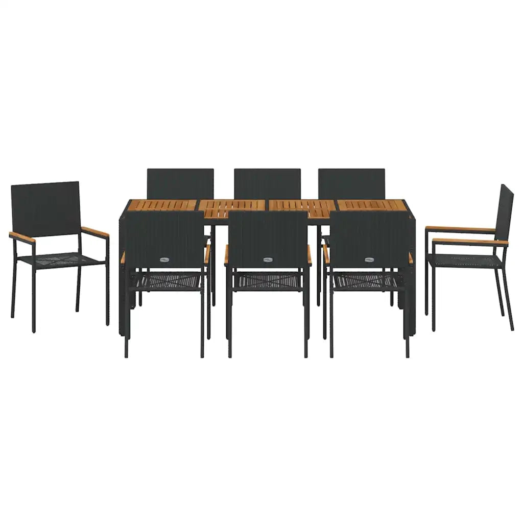 Set da Pranzo per Giardino 9 pcs Nero polyrattan 3365412