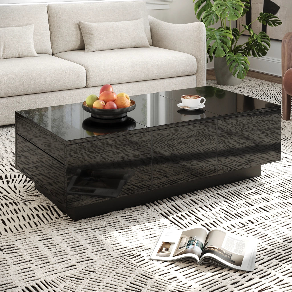 OKWISH Tavolino da Salotto Rettangolare con 2 Cassetti e Vani Scorrevoli, Finitura Lucida Parziale, 100 x 31 x 50 cm