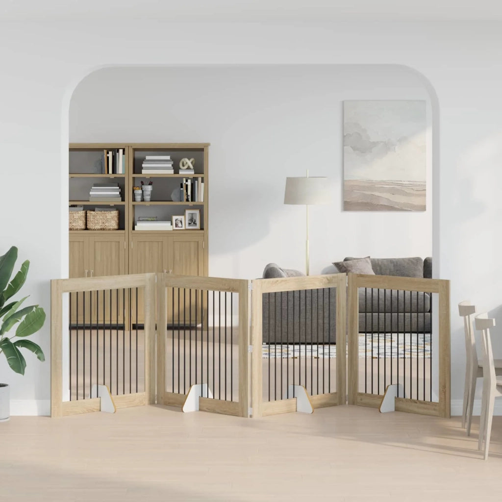 Cancello per cani con supporti 4 pcs Rovere Sonoma 100 x 100 cm 892032