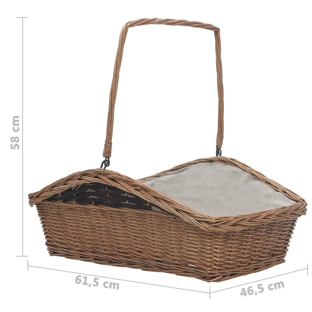 Cesta Legna da Ardere con Manico 61,5x46,5x58cm Marrone Salice 286989