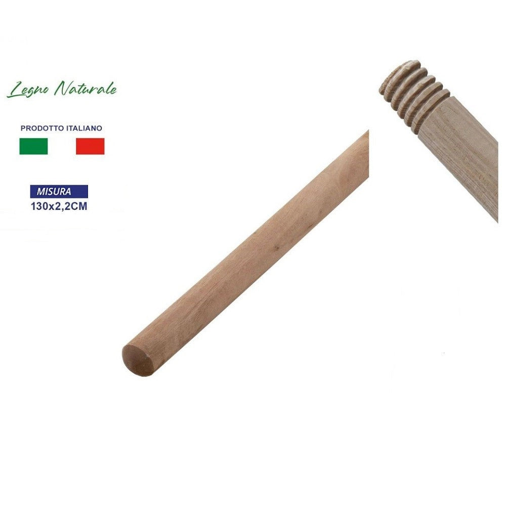 Trade Shop - Bastone Manico In Legno Naturale Per Scopa Pulizia Casa Lunghezza 130 Cm -