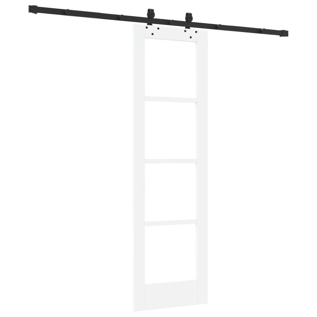 Porta Scorrevole  con Set Hardware Bianco 61x198,5 cm Legno Massello Pino