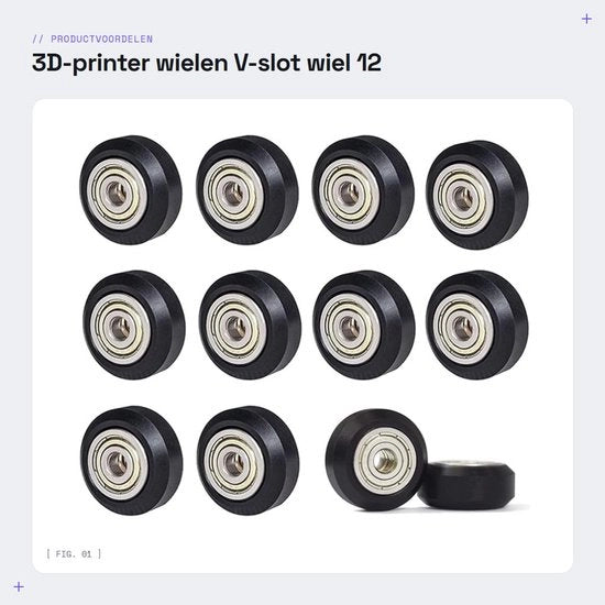 Ruote per stampante 3D 12 pezzi - Ruote V-slot - Ruote in POM - Ruote a cerchioni - Compatibili con Ender 3 - Materiale resistente