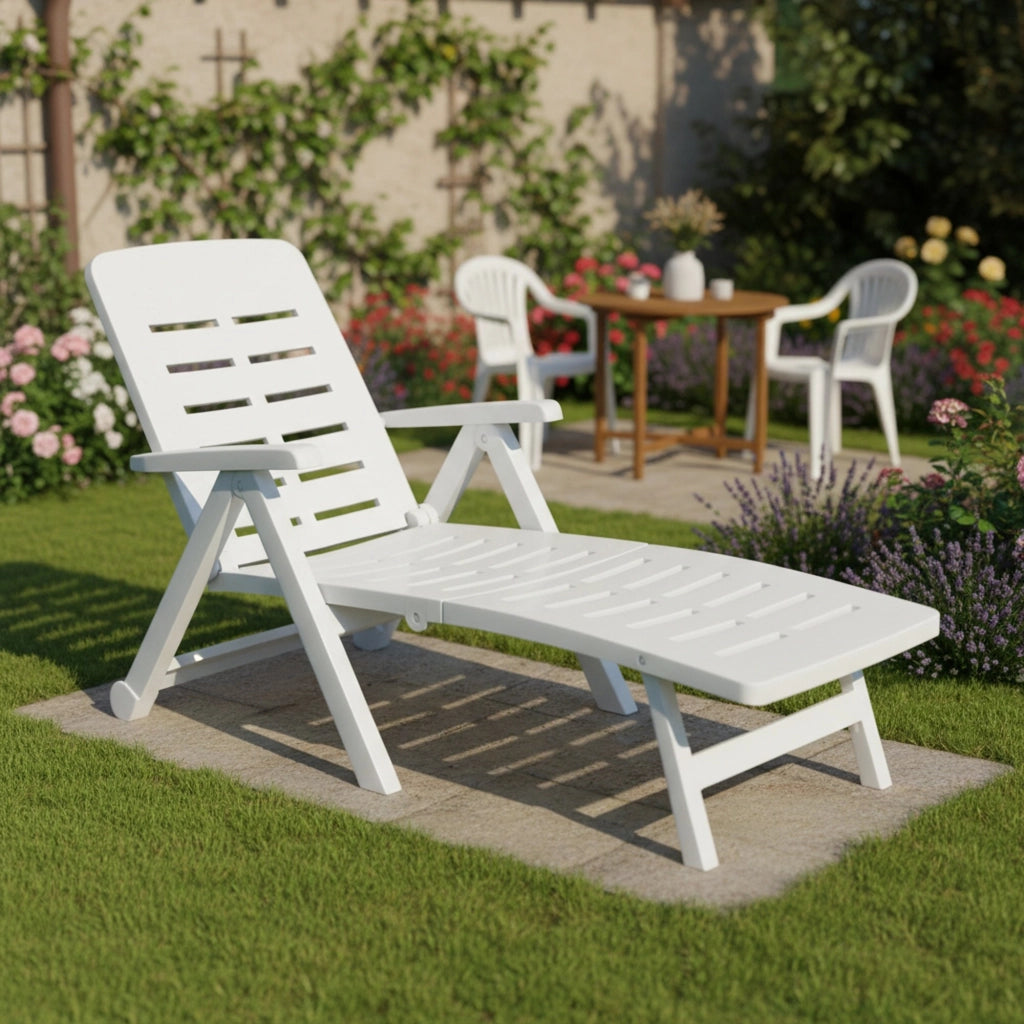 Sdraio da Giardino Noahs, Lettino Prendisole Ruote Made in Italy, 189x72x96h cm Bianco