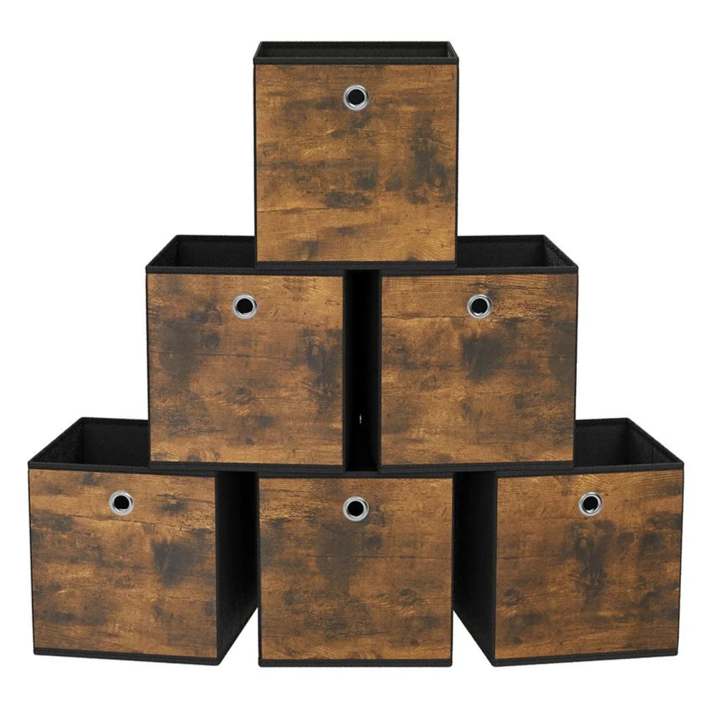 Scatole portaoggetti pieghevoli set da 6 cubi baule cestino organizer per vestiti contenitori per giocattoli tessuto non tessuto tessuto Oxford 30 x 30 x 30 cm marrone 12_0004506