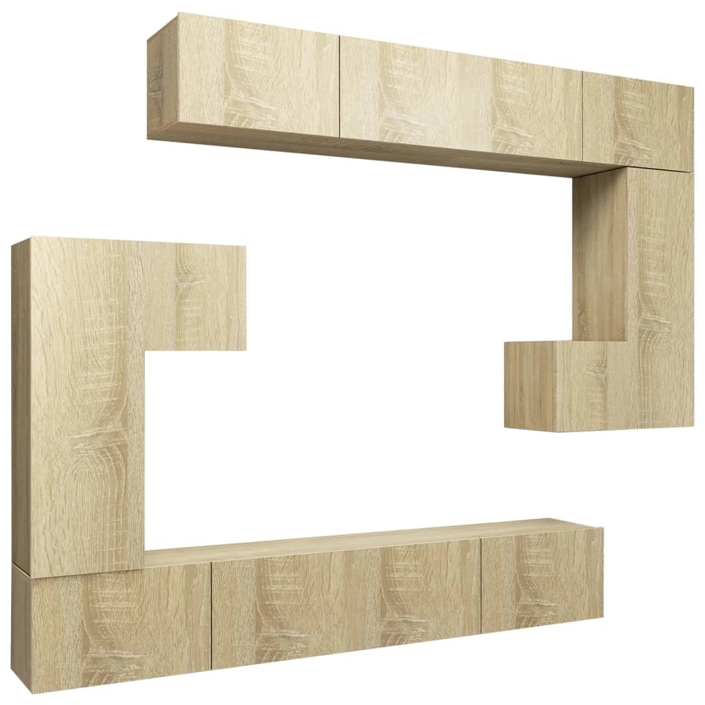 Set di mobili mobile credenza TV televisione soggiorno camera da letto soggiorno 8 pezzi rovere Sonoma multistrato marrone 02_0025314