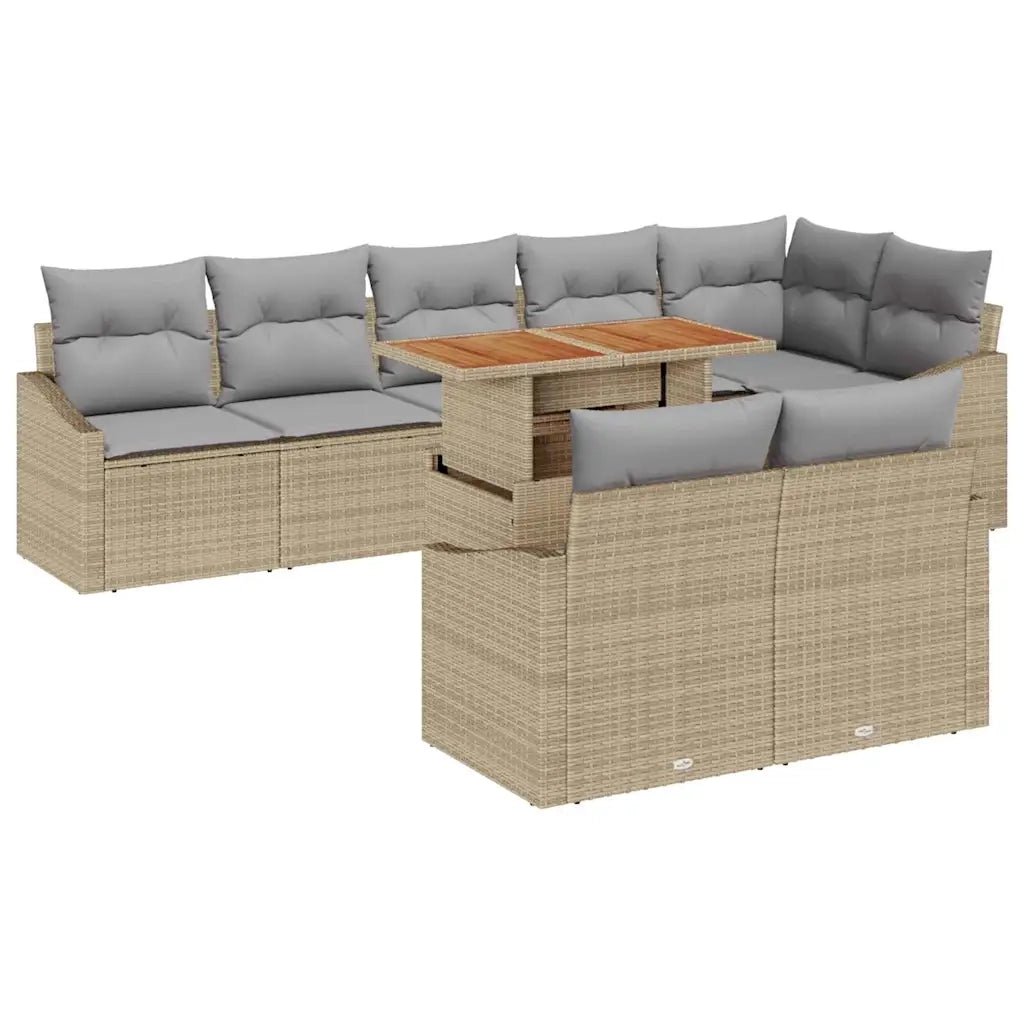 Set Divano da Giardino 9 pcs Beige Poly Rattan