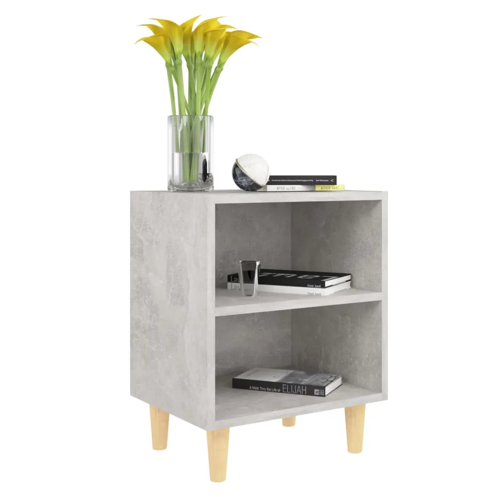Comodini Gambe in Legno Massello 2pz Grigio Cemento 40x30x50 cm 805788