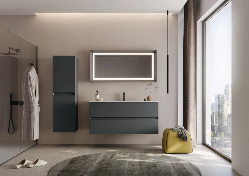 Set mobile lavabo con specchio (2 pezzi) "Nest 121 v2" - 121 x 51 x 55 cm - Antracite opaco