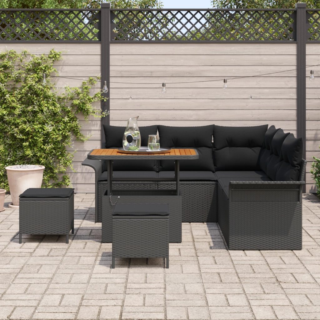 Set di Divani da Giardino  in 8 Pezzi con Cuscini Nero Polirattan Acacia