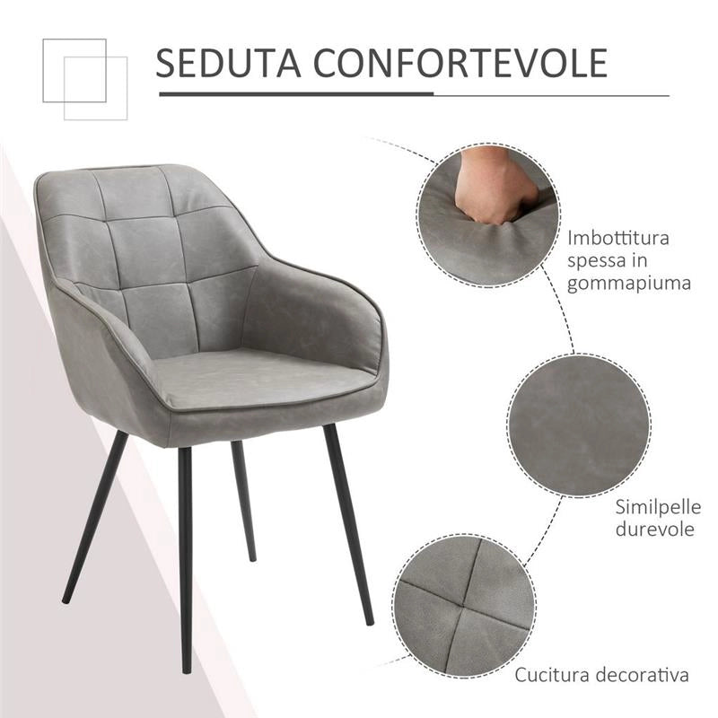SEDIA DA PRANZO IN STILE INDUSTRIALE IN METALL E SIMILPELLE GRIGIA
