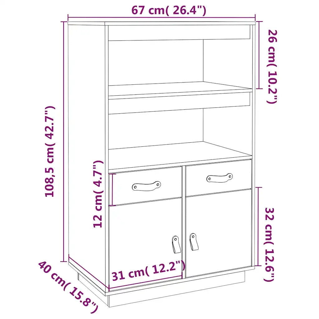 Credenza | Madia | Buffet da pranzo | Armadio da pranzo Nera 67x40x108,5 cm in Legno Massello di Pino