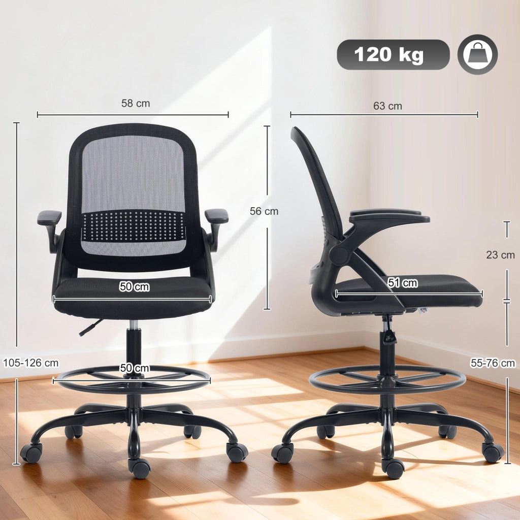 Sedia da ufficio in rete con braccioli ribaltabili e poggiapiedi ¨C zephmum ¨C nero