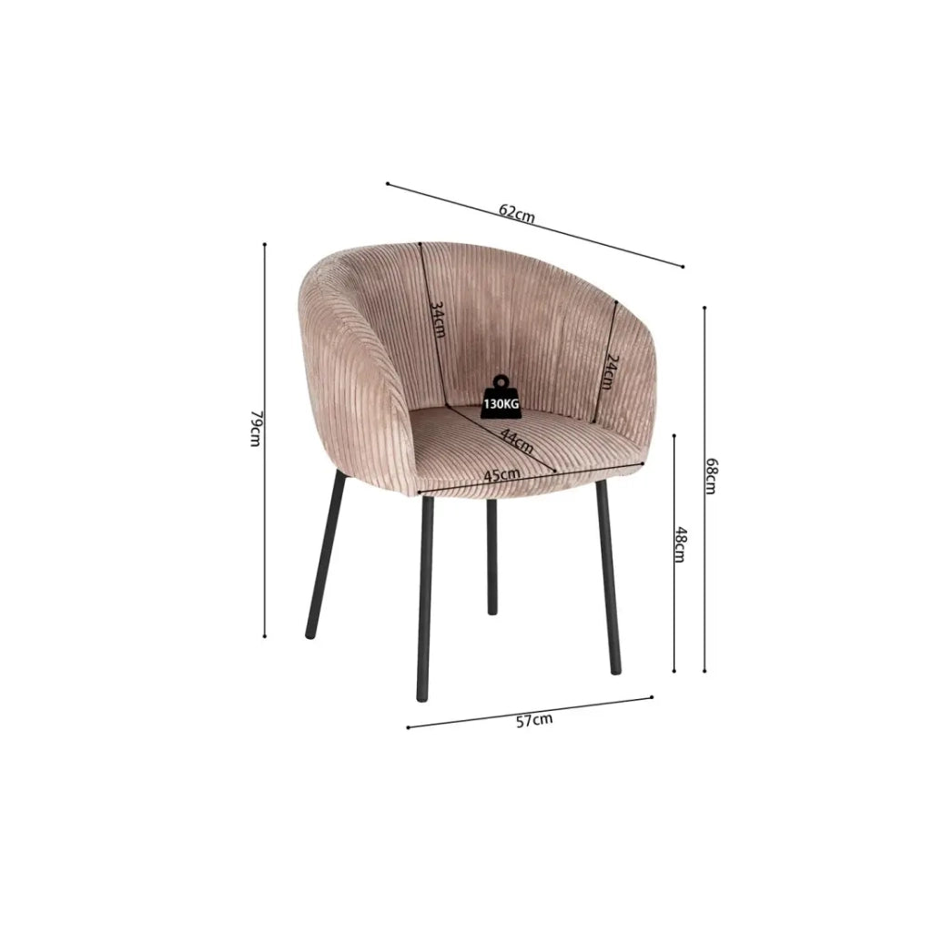 Sedia da pranzo SEVILLE – Velluto a coste sabbia – Con braccioli – Piedi in metallo nero – Stile design / industriale