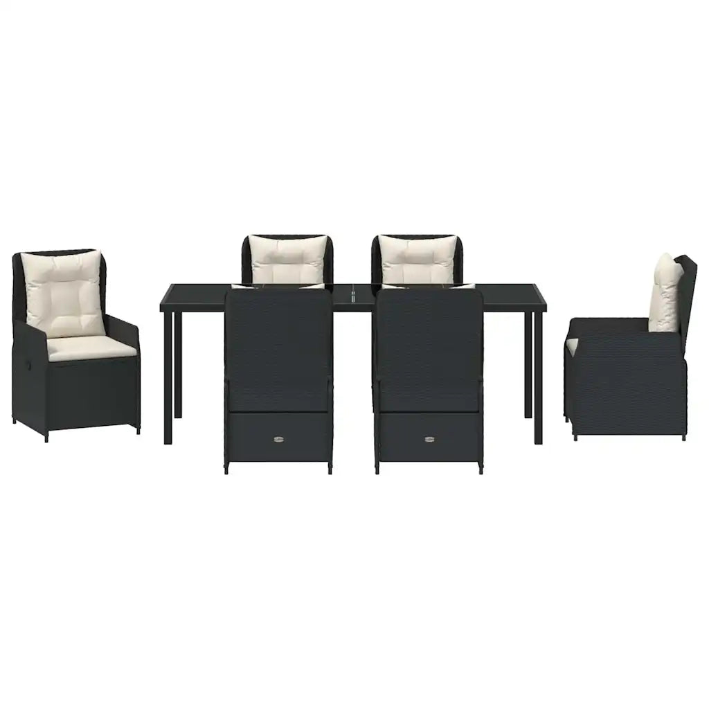 Set da Pranzo per Giardino 7 pcs Nero polyrattan 3380944