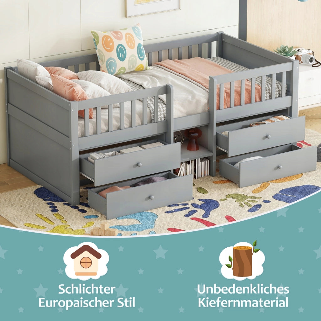 Letto singolo 90x200 - Xylo - 4 cassetti grigio