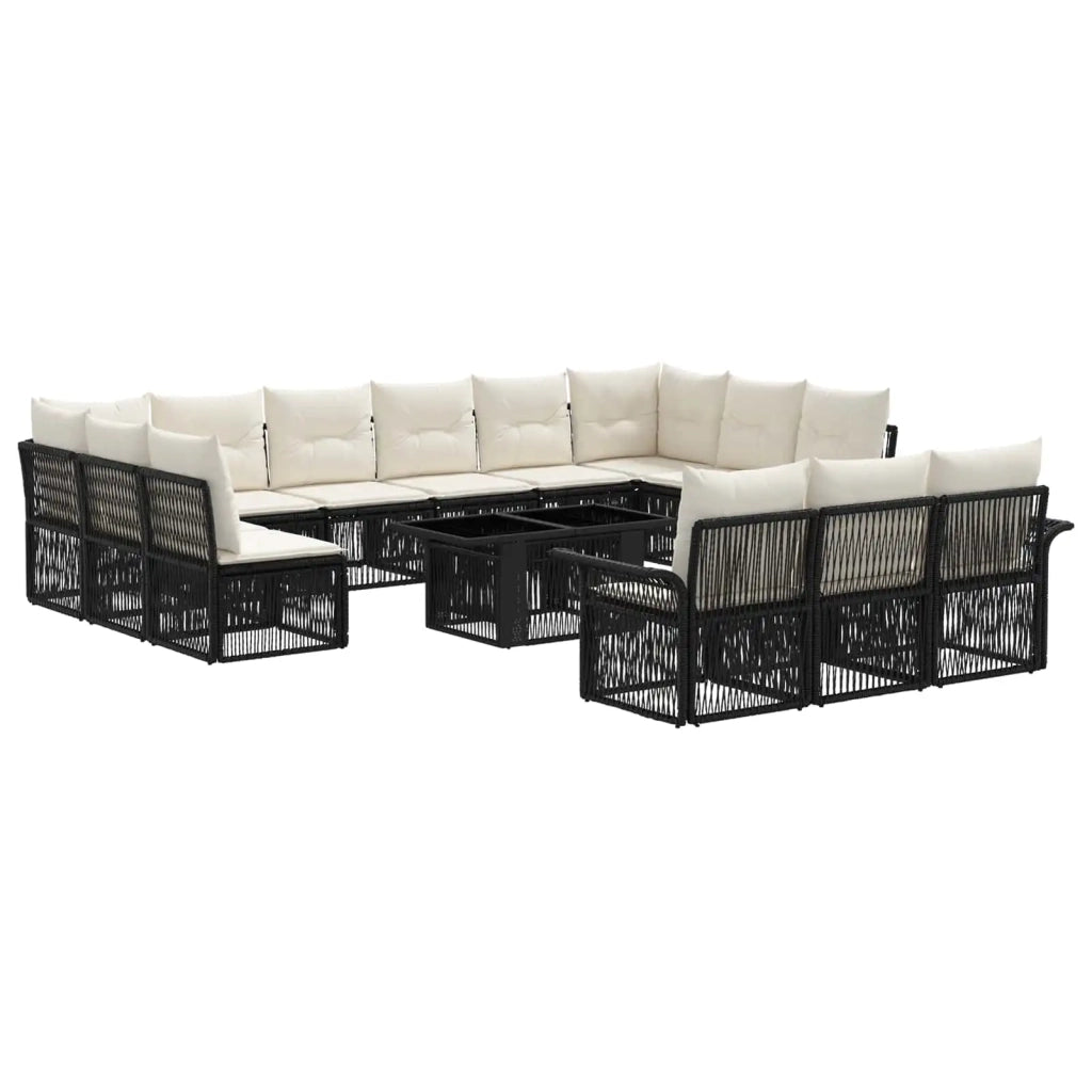 Set Divano da Giardino 14 pz Nero e Bianco Crema polyrattan 3436708