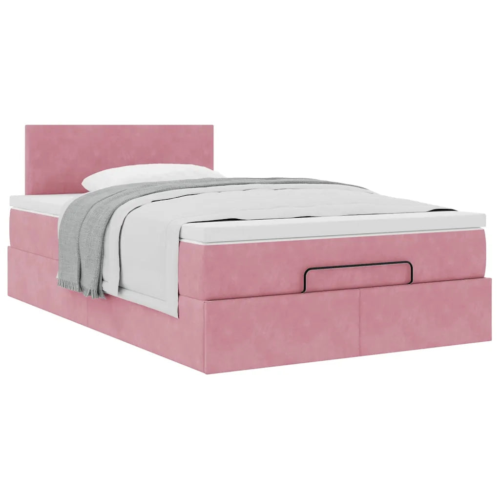 Struttura Letto Pouf con Materasso Rosa 120x200 cm Velluto 3311698