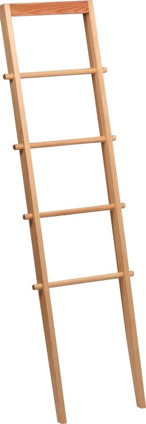Scarpa per asciugamani in legno massiccio - 4 ganci per asciugamani - asciugamani e abbigliamento - fissaggio al muro - dimensioni 42 x 4 x 142 cm - naturale