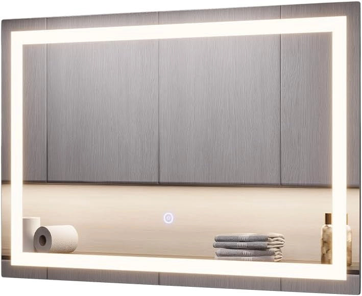 Specchio bagno Miral, Vetro, 60 x 40 cm con illuminazione frontale, per montaggio a parete con illuminazione LED integrata