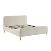 Letto con rete e testiera imbottita bouclé, 160x200cm, crema
