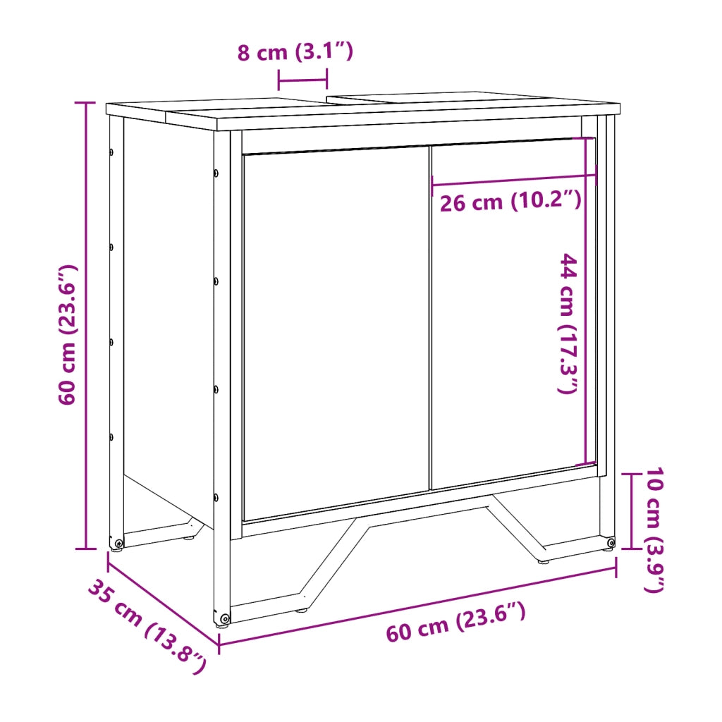 Mobile Lavabo Bagno Nero 60x35x60 cm in Truciolato