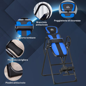 Panca a Inversione Gravitazionale Pieghevole con Lunghezza Regolabile da 140-203 cm e Ruote Nero e Blu