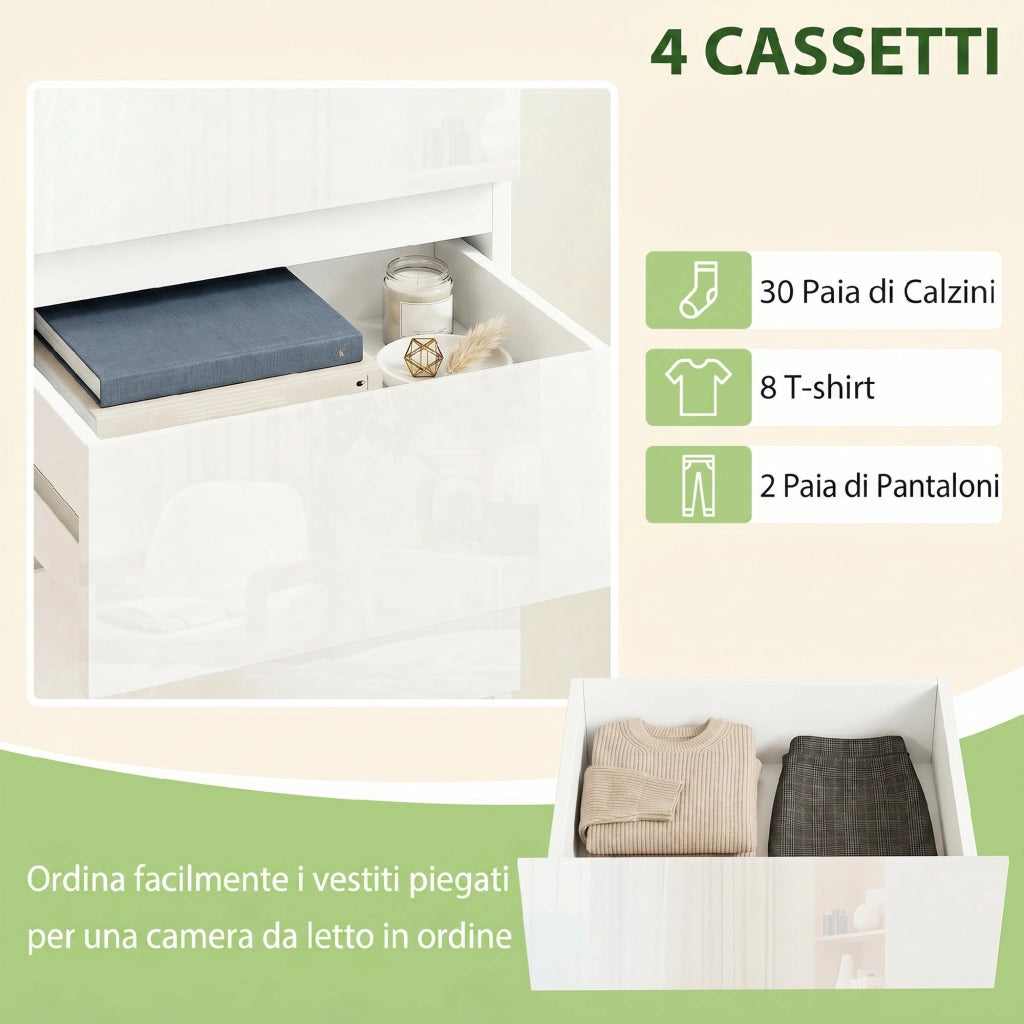 Comodino 4 Cassetti Lucido ¨C zephmum ¨C Bianco 40x35x50 cm