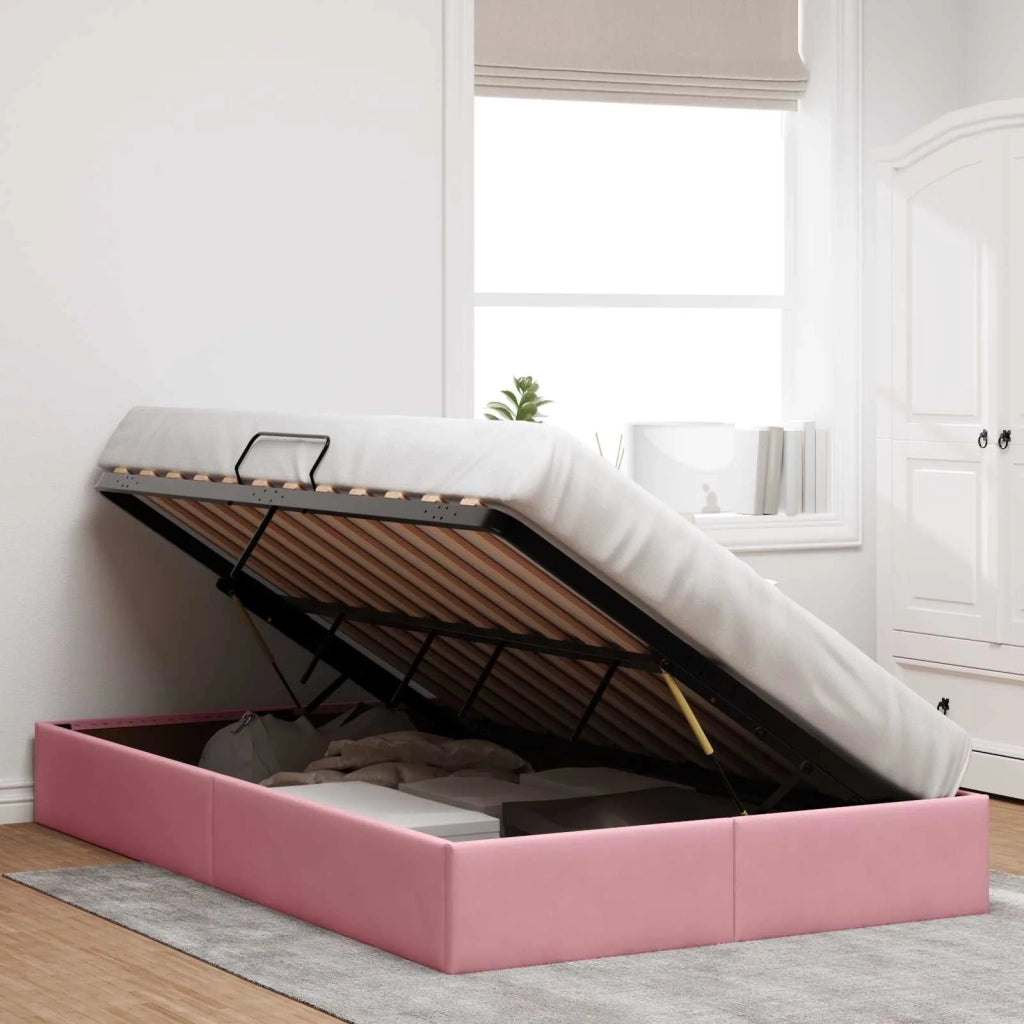 Letto ottomano con archiviazione Rosa 120 x 200 cm Velluto 3442879