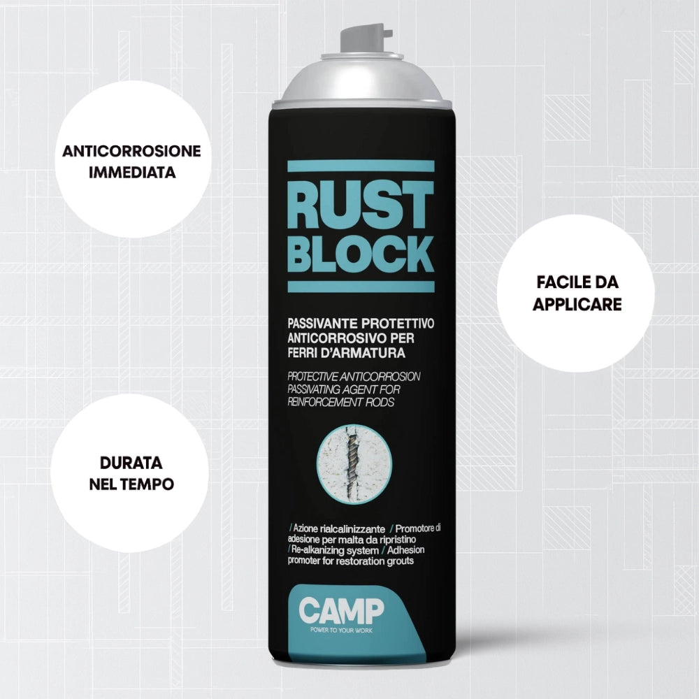 Rust block passivante spray per protezione armature 500 ml kit 3 pezzi