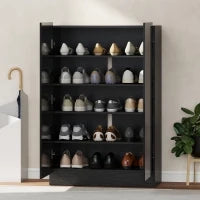 Portascarpe Ingresso con 2 Ante con Chiusura Soft e Ripiani Regolabili per 20 Paia di Scarpe Nero Lucido