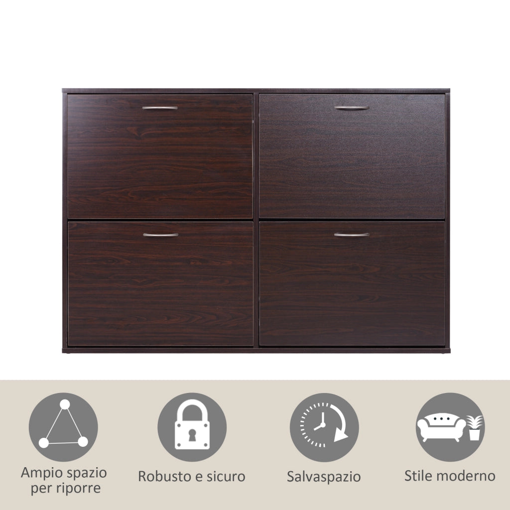 Scarpiera Salvaspazio ¨C Xylo ¨C Legno Marrone 24 Paia 4 Cassetti Ripiani Regolabili 120x24x81cm