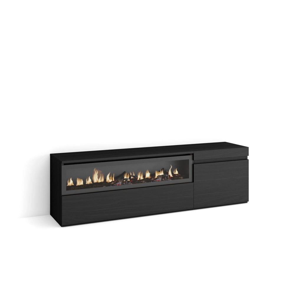 Mobile TV Soggiorno, 150x35x45cm, Per TV fino a 65", Camino elettrico, Nero RF2478