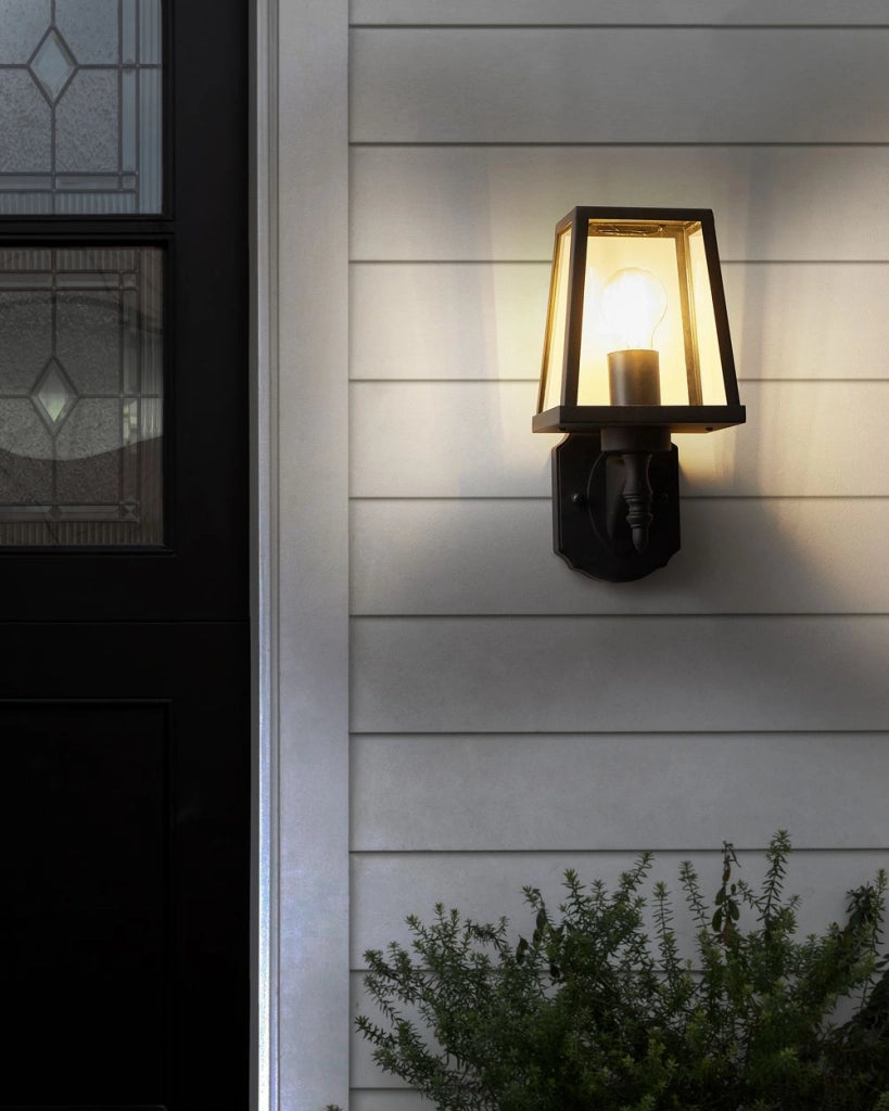 Lampada da parete per esterni Lampada da parete nera Sconce in metallo ferro vetro opaco Design moderno Giardino del patio