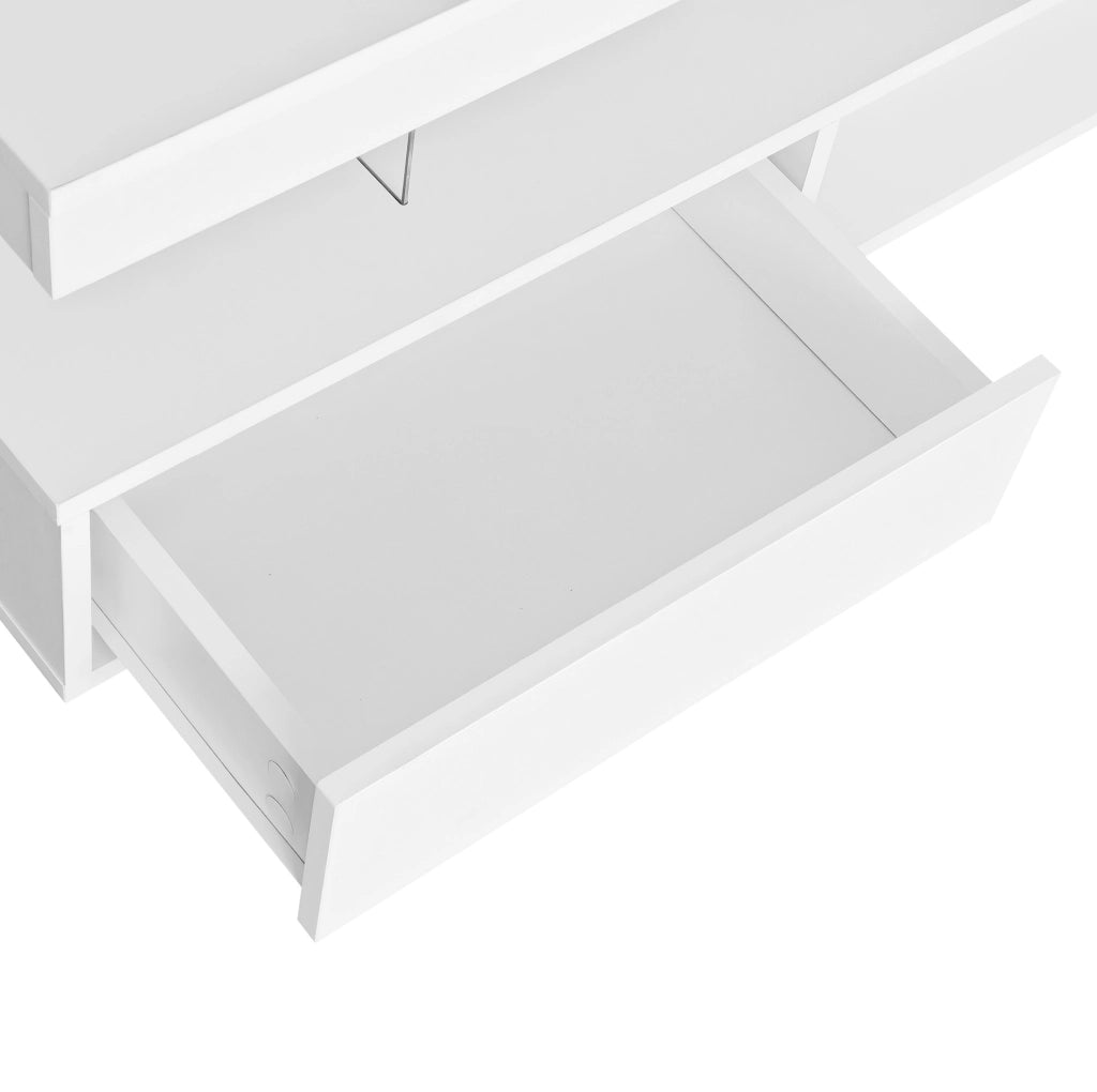 Tavolino da salotto bianco lucido 95x50x42;5 cm con 2 cassetti e 2 vani a giorno