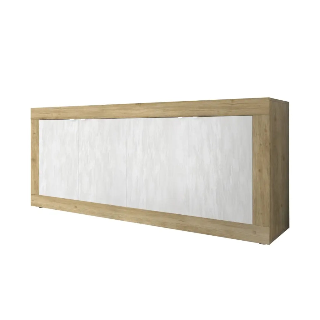 Credenza a 4 porte collezione ACCESS. Colori bianco e rovere chiaro.