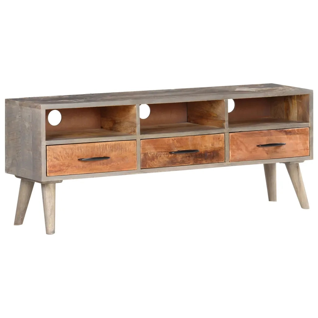 Mobile Porta TV Grigio 130x35x51 cm in Massello di Mango Grezzo 321805
